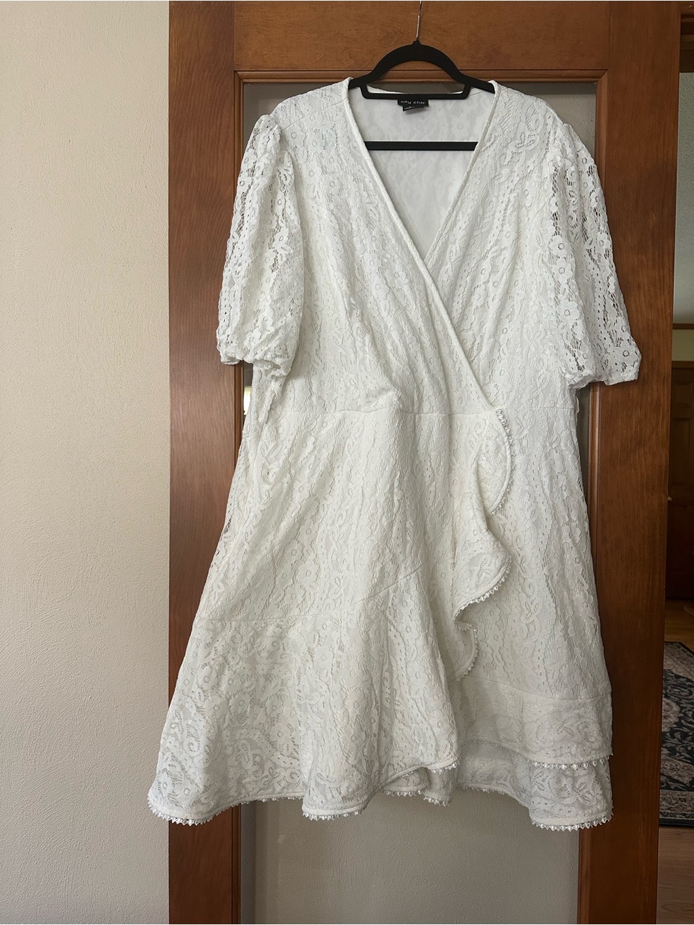 City Chic White Lace Wrap Midi Dress